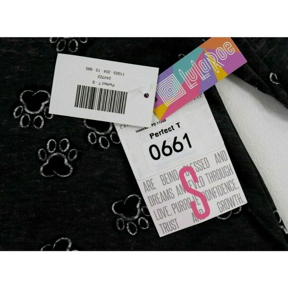 LuLaRoe Gray Puppy Paw Print Short Sleeve Perfect T Shirt Womens Small New - Picture 4 of 10